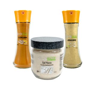 Tripack Dispensador Amarillo Sal Maras + Curcuma + Jengibre Nutri Fitness