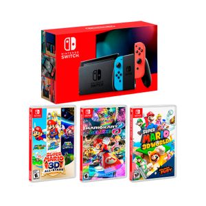 Consola Nintendo Switch Neon + Super Mario 3D All Stars + Mario Kart 8 + Super Mario 3D World
