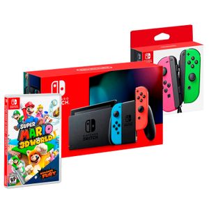 Consola Nintendo Switch Neon + Super Mario 3D World + Joy Con Neon Green y Pink