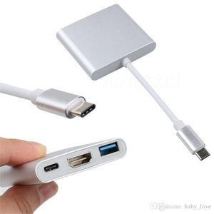 Convertidor Tipo C a HDMI 4K USB 3.0 Tipo C 3 en 1 Multiport Plateado