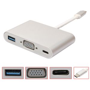 Convertidor Tipo C a VGA 4K USB 3.0 Tipo C 3 en 1 Multiport Plateado
