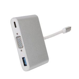 Convertidor Tipo C a VGA 4K USB 3.0 Tipo C 3 en 1 Multiport Plateado