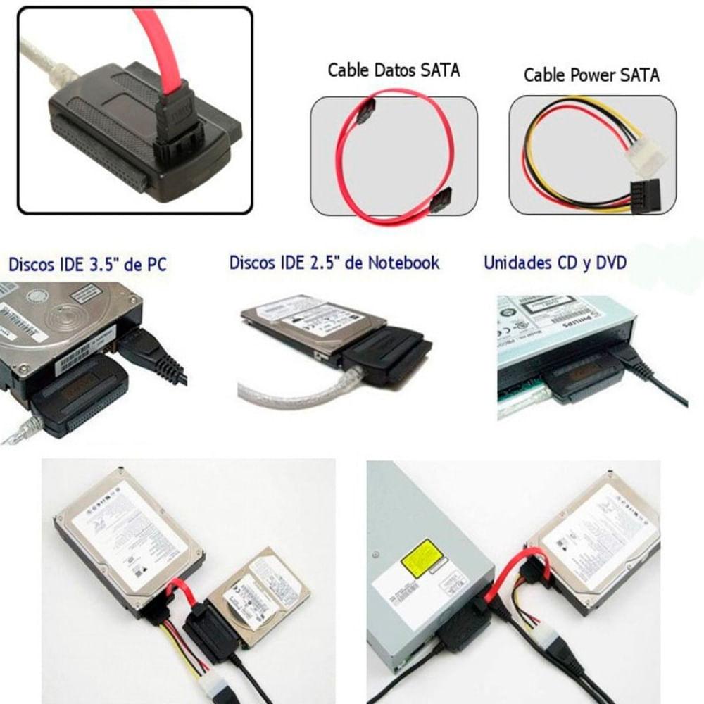 Consecutivo Conectado después de esto Adaptador de Disco Duro IDE SATA 2.5 -3.5 a USB con Fuente | 319051