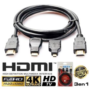 Cable HDMI 3 en 1 con Adaptador Mini y Micro HDMI 1.5 Metros