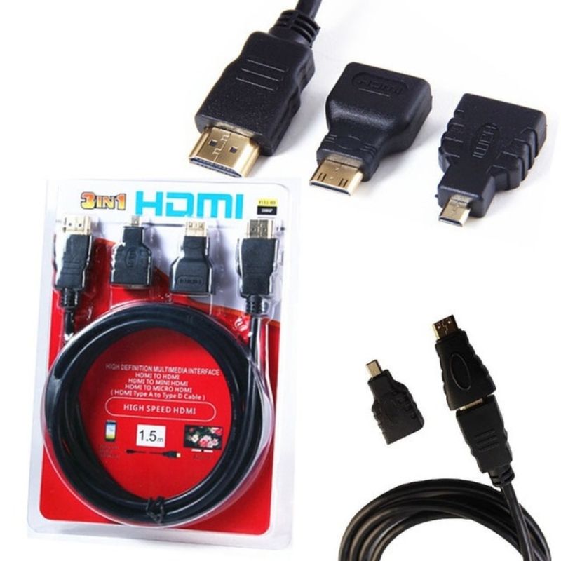 Cable HDMI 3 en 1 con Adaptador Mini y Micro HDMI 1.5 Metros Real Plaza