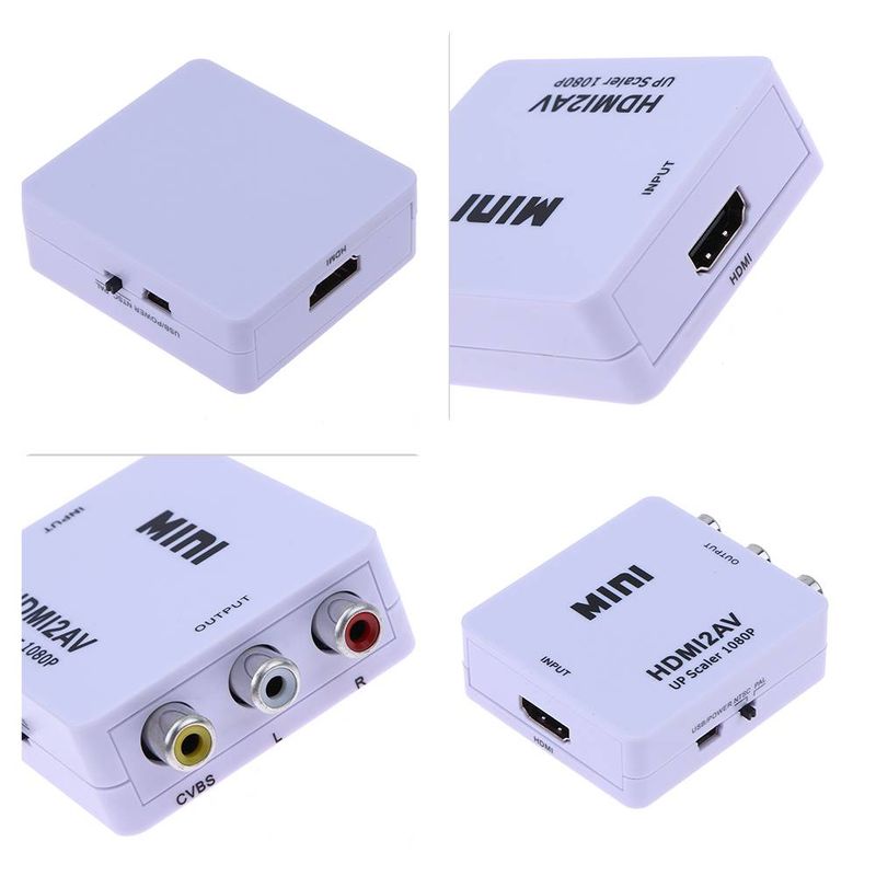 Convertidor HDMI a AV 1080p HDMI a RCA CVBS AV Adaptador compuesto HDMI 2  AV Convertidor Soporte PAL/NTSC Salida Formato de TV, Blanco