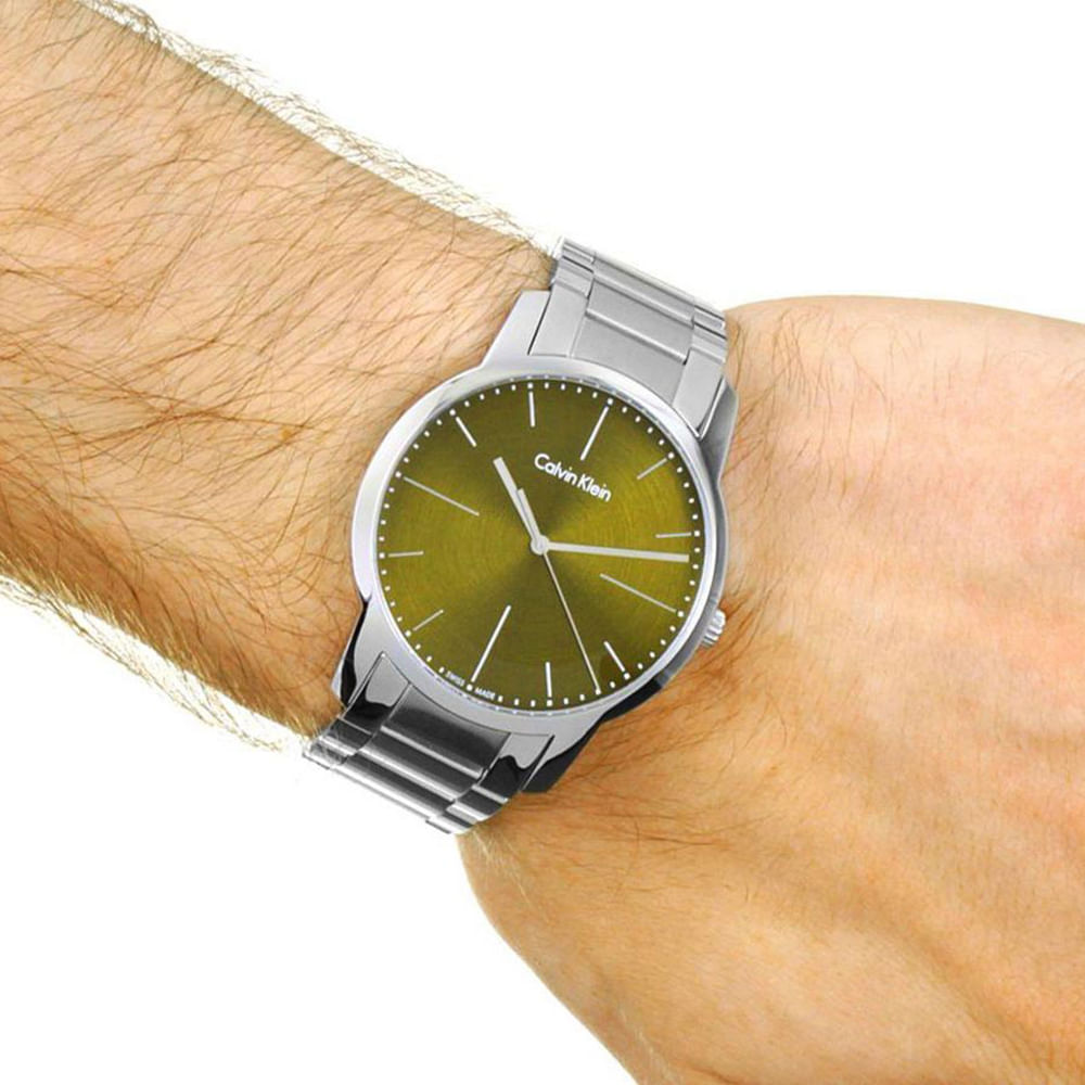 Reloj Calvin Klein City K2G2G14L Suizo Analogico Plateado Verde Real Plaza