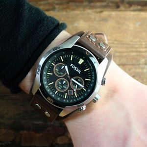 Reloj Fossil Coachman CH2891 Genuino Cronómetro Acero Inoxidable Correa de Cuero Marrón Negro
