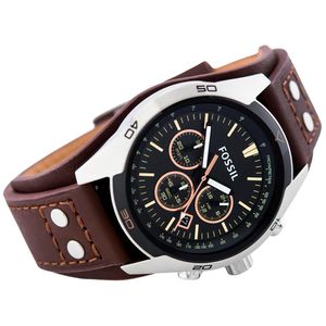 Reloj Fossil Coachman CH2891 Genuino Cronómetro Acero Inoxidable Correa de Cuero Marrón Negro