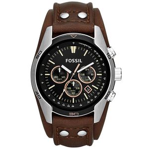 Reloj Fossil Coachman CH2891 Genuino Cronómetro Acero Inoxidable Correa de Cuero Marrón Negro