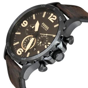 Reloj Fossil Nate JR1487 Genuino Cronómetro Fecha Correa de Cuero Marrón Negro