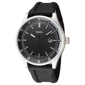 Reloj Fossil Belmar FS5535 Fecha Acero Inoxidable Correa de Silicona Negro