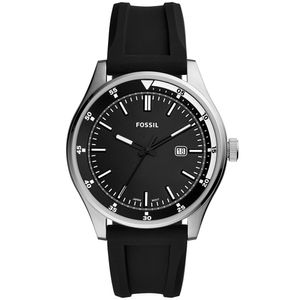 Reloj Fossil Belmar FS5535 Fecha Acero Inoxidable Correa de Silicona Negro