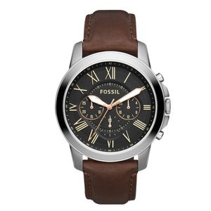 Reloj Fossil Grant FS4813 Cronómetro Acero Inoxidable Correa de Cuero Marrón