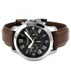 Reloj Fossil Grant FS4813 Cronómetro Acero Inoxidable Correa de Cuero Marrón