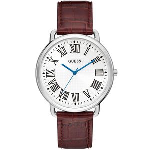 Reloj Guess Lincoln U1164G1 Acero Inoxidable Correa de Cuero Marrón Plateado