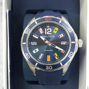 Reloj Nautica NST 1 NAPNSI802 Fecha Acero Inoxidable Correa de Silicona Azul