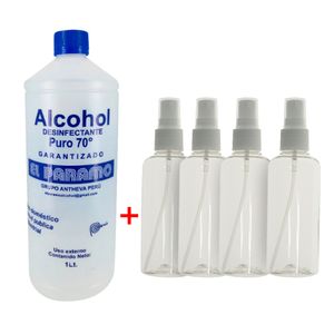 Alcohol Desinfectante 70° + 4 Envases Porta Alcohol Spray 75 ml