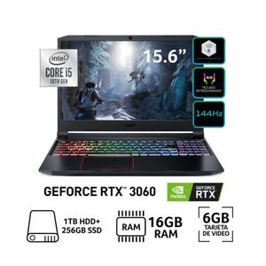 Laptop Gamer 15.6" Nitro Intel Core i5-10300H 16GB RAM 1TB+256SSD RTX3060 6GB Video Negro