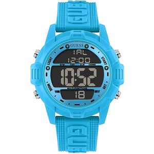 Reloj Guess Charge GW0050G1 Para Hombre Digital Luz de Fondo Correa de Silicona Celeste