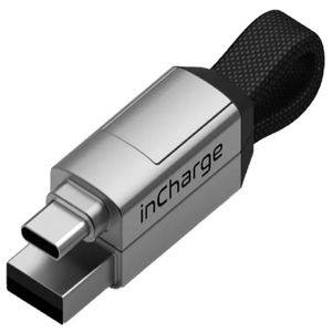 Cable Llavero inCharge 6 con Conexión USB a USB-C, Micro USB y Apple Gris Plata