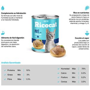 Comida para Gatos RICOCAT Adultos Paté Sardina y Pollo Lata 330g