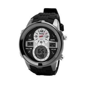 Reloj Boselli B129 Acuatico Doble Hora Color Negro con Plata