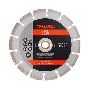 Disco Diamantado Segmentado Hum Austromex  7" (175 Mm) 0.09" (2 Mm)