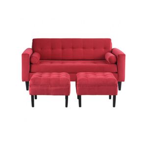 Juego de Sala Toronto de 2 Cuerpos Rojo Asientos Fijos + 2 Puff