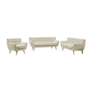 Juego de Sala Montana 3-2-1 Cuerpos Crema Asientos Fijos + 6 Cojines Decorativos