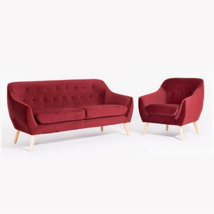Juego de Sala Dakar 3-1 Cuerpos Rojo Clásico Asientos Fijos + 4 cojines decorativos