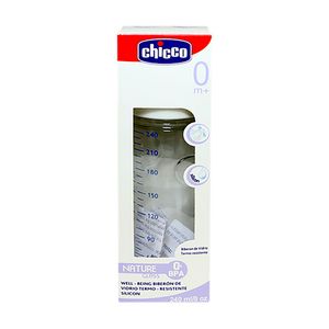 Biberón de Vidrio con Tetina de Silicona Chicco - Frasco 240 ML
