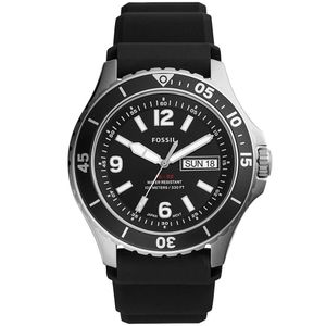 Reloj Fossil FB-02 FS5689 Para Hombre Fecha Acero Inoxidable Correa de Silicona Negro