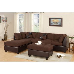 Seccional Praga Microfibra Marrón + 5 Cojines Decorativos + Banqueta