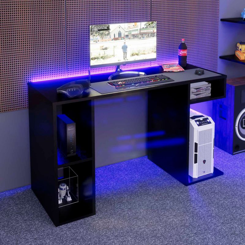 Escritorio Gamer en L NR011 133x80cm Negro/ Azul – MOVENDA