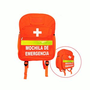 Mochila de Emergencia Naranja + Botiquín + 2 Botellas de Agua 500 ml