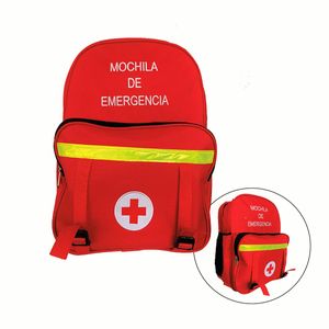 Mochila de Emergencia Roja + Botiquín + 2 Botellas de Agua 500 ml