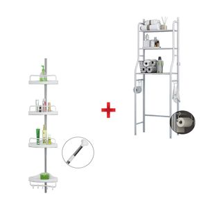 Pack Estante Organizador de Baño 3 Niveles + Esquinero Organizador 4 Niveles Ajustable