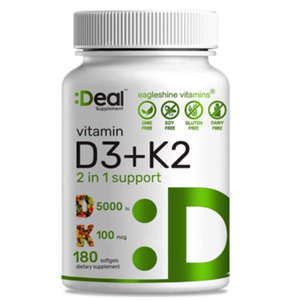 Vitamina D3 Deal Supplement 5000iu + K2 180 Cápsulas