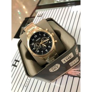 Reloj Fossil Flynn Pilot BQ2121 Para Hombre Cronómetro Acero Inoxidable Dorado Negro