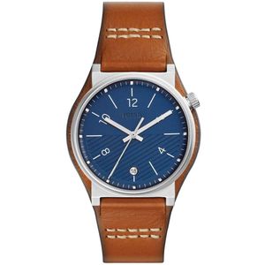 Reloj Fossil Barstow FS5524 Para Hombre Fecha Acero Inoxidable Correa de Cuero Marrón Azul