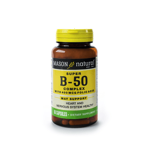 Super B-50 con 400 Mcg con Ácido Fólico Mason Natural 60 Cápsulas