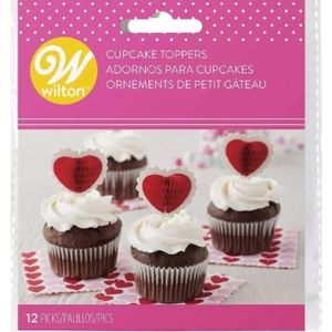 12 Adornos para Cupcakes Wilton Rojo y Blanco