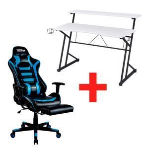 Silla Gamer CLASICA SGAZ y Escritorio Fibra de carbono  Blanco
