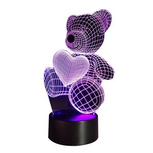 Lámpara Led 3D Creative Light Diseño Oso con Corazón
