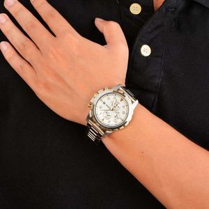 Reloj Fossil Dean FS4795 Para Hombre Cronómetro Fecha Plateado Dorado