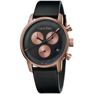 Reloj Calvin Klein City K2G17TC1 Suizo Para Hombre Cronómetro Correa de Cuero Negro Bronce