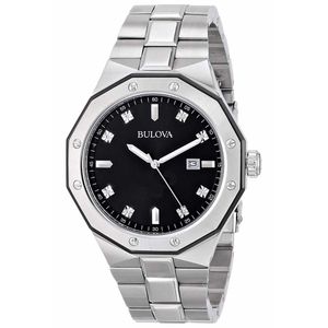 Reloj Bulova Marine Star Diamond 98D103 Para Hombre De Lujo Fecha Plateado Negro