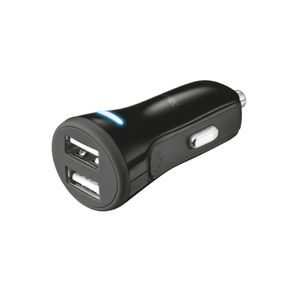 Cargador de Automóvil Inteligente Trust 20W Fast Car Charger Whit 2 USB Ports - Black