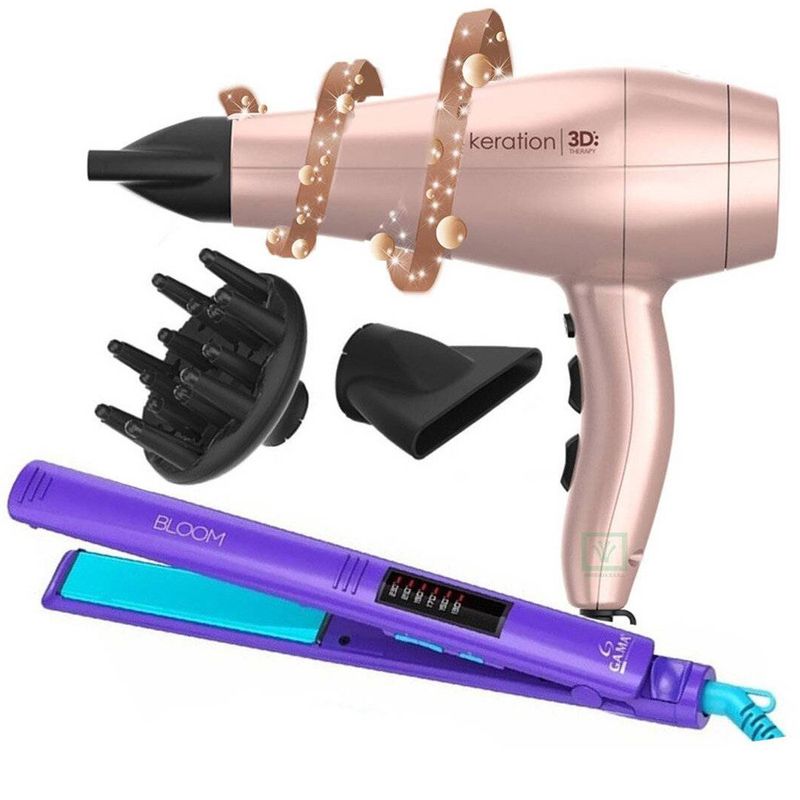 Alisadora Led Bloom + Secadora Diva 3D Keration Gama 2300 Watts